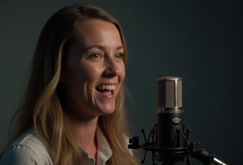 A person speaking confidently into a microphone, representing clear communication.